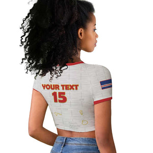 Custom Cabo Verde Football Raglan Cropped T shirt Go Tubaroes Azuis Go - White - African Pride