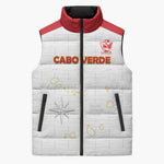 Custom Cape Verde Football Sleeveless Puffer Jacket Come On Tubaroes Azuis - White