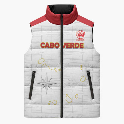 Custom Cape Verde Football Sleeveless Puffer Jacket Come On Tubaroes Azuis - White