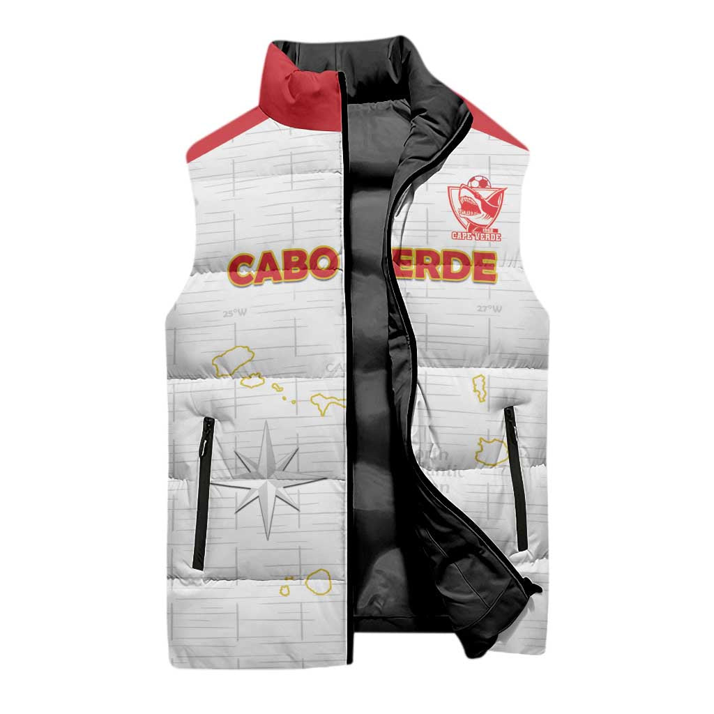 Custom Cape Verde Football Sleeveless Puffer Jacket Come On Tubaroes Azuis - White
