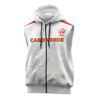 Custom Cabo Verde Football Sleeveless Zip Hoodie Go Tubaroes Azuis Go - White - African Pride