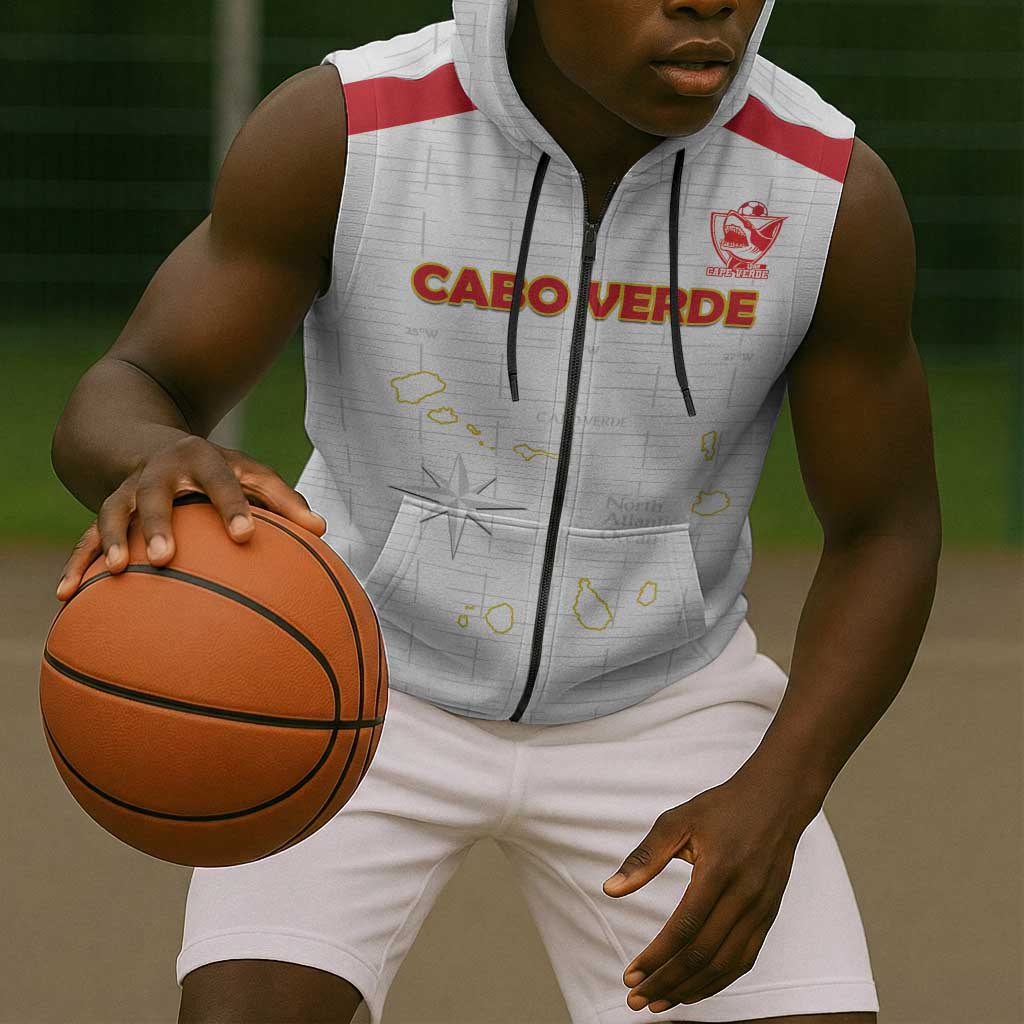 Custom Cabo Verde Football Sleeveless Zip Hoodie Go Tubaroes Azuis Go - White - African Pride