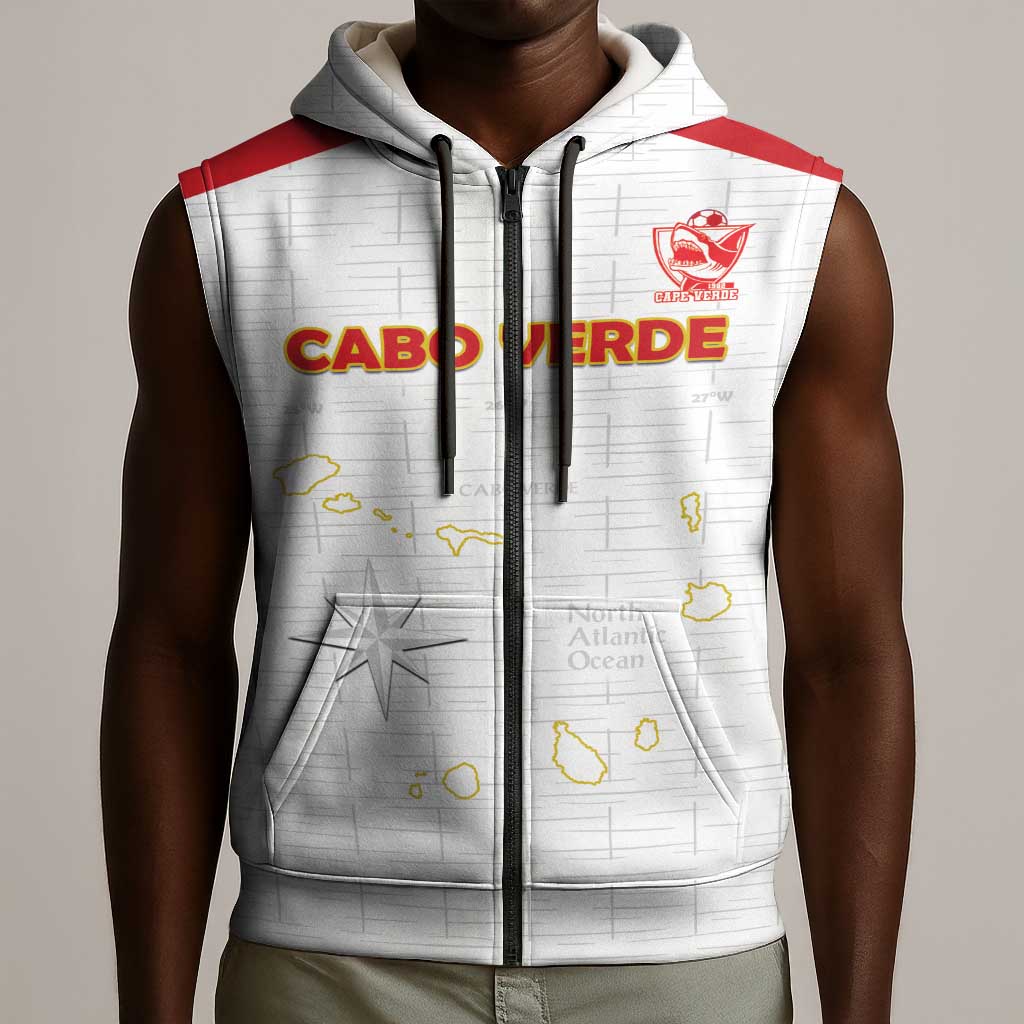Custom Cabo Verde Football Sleeveless Zip Hoodie Go Tubaroes Azuis Go - White - African Pride