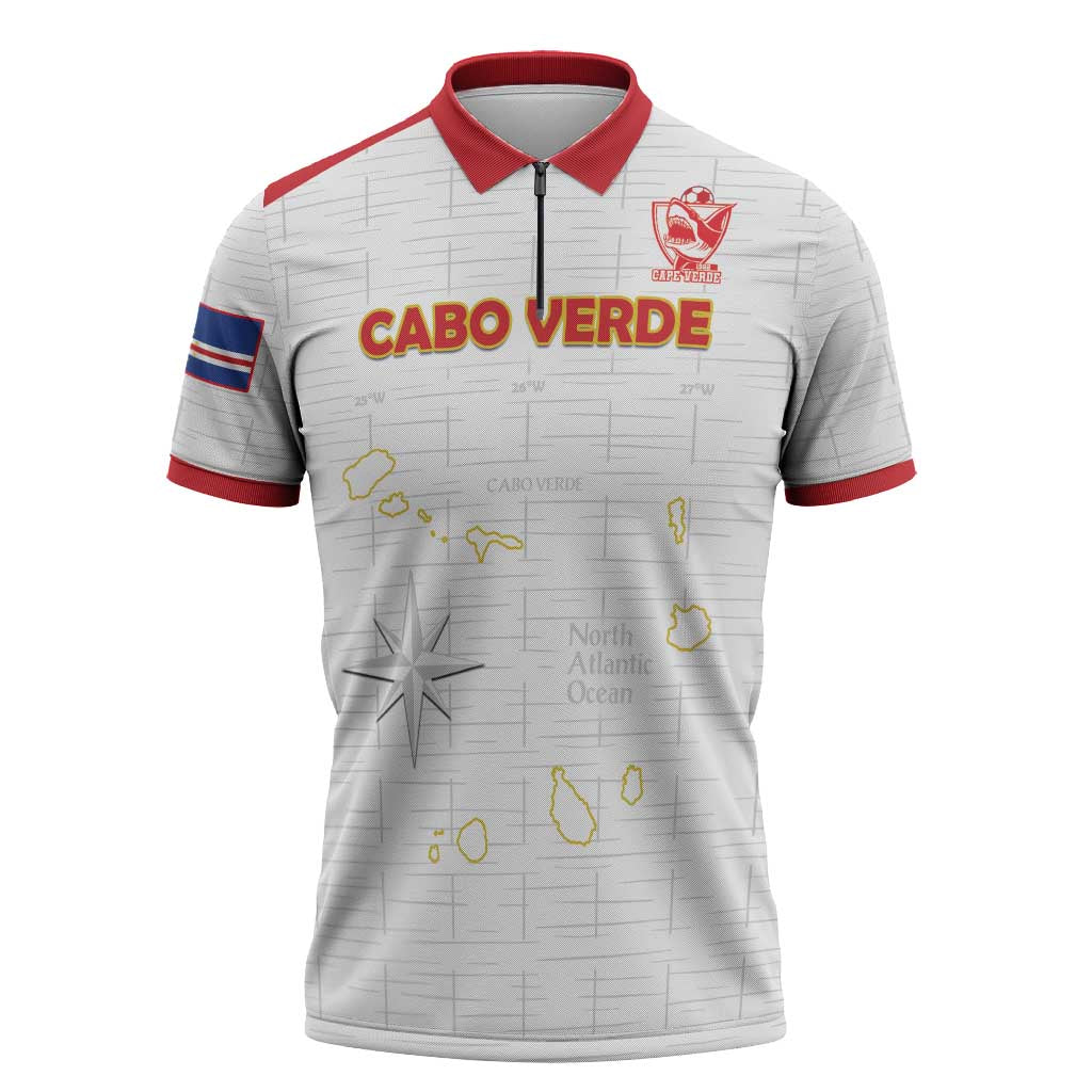 Custom Cape Verde Football Zipper Polo Shirt Come On Tubaroes Azuis - White