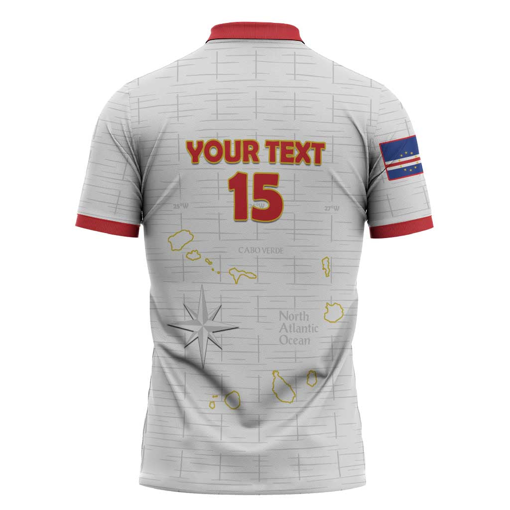 Custom Cape Verde Football Zipper Polo Shirt Come On Tubaroes Azuis - White