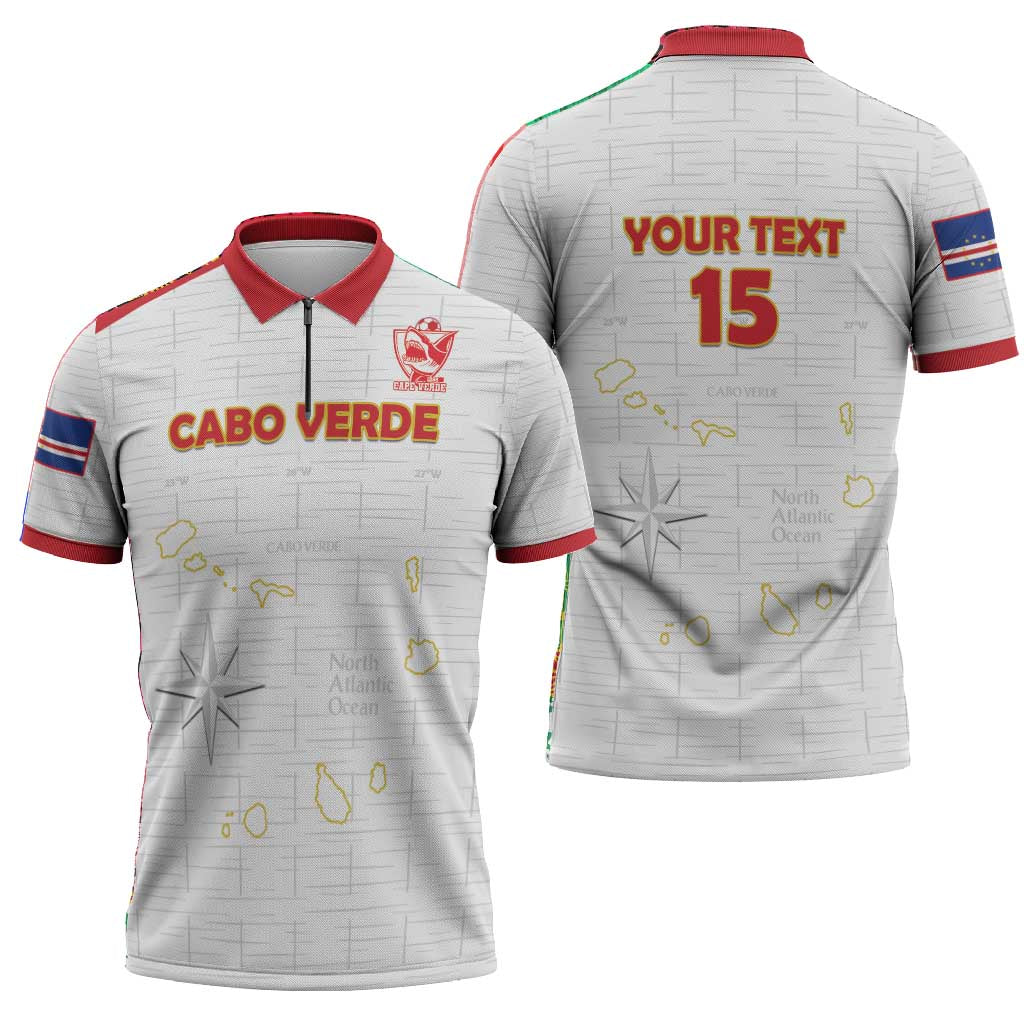 Custom Cape Verde Football Zipper Polo Shirt Come On Tubaroes Azuis - White