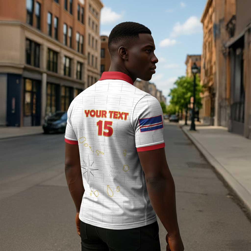 Custom Cape Verde Football Zipper Polo Shirt Come On Tubaroes Azuis - White