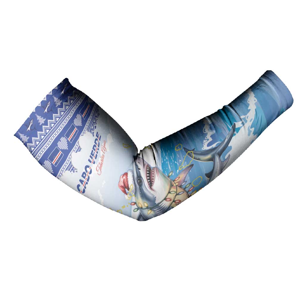Personalized Cape Verde Football Christmas Arm Sleeves Feliz Natal Tubaroes Azuis