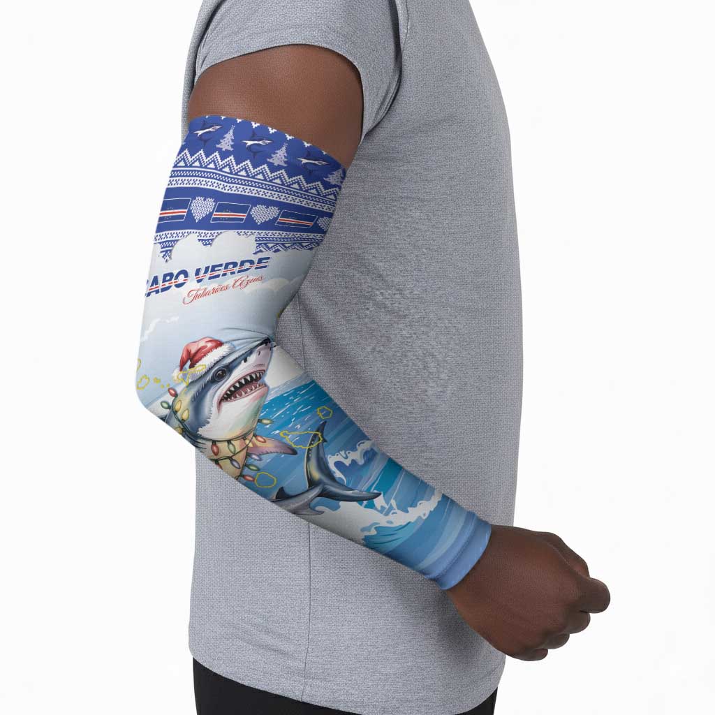 Personalized Cape Verde Football Christmas Arm Sleeves Feliz Natal Tubaroes Azuis