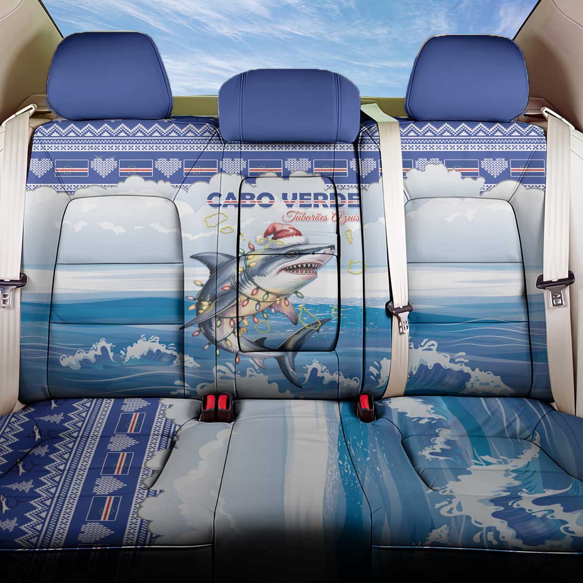 Afro Chirstmas Cabo Verde Football Back Car Seat Cover Allez Tubaroes Azuis - African Pride