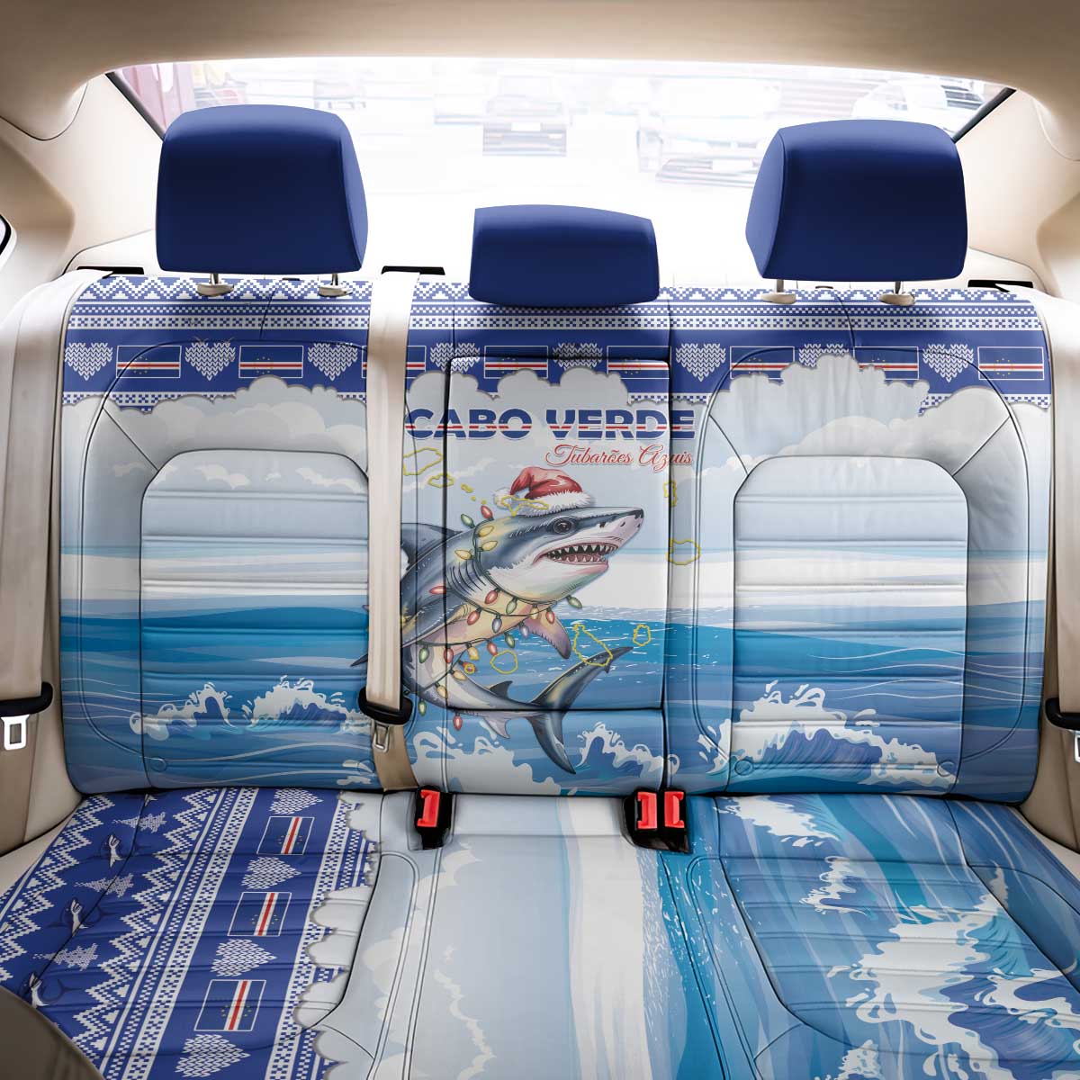 Afro Chirstmas Cabo Verde Football Back Car Seat Cover Allez Tubaroes Azuis - African Pride
