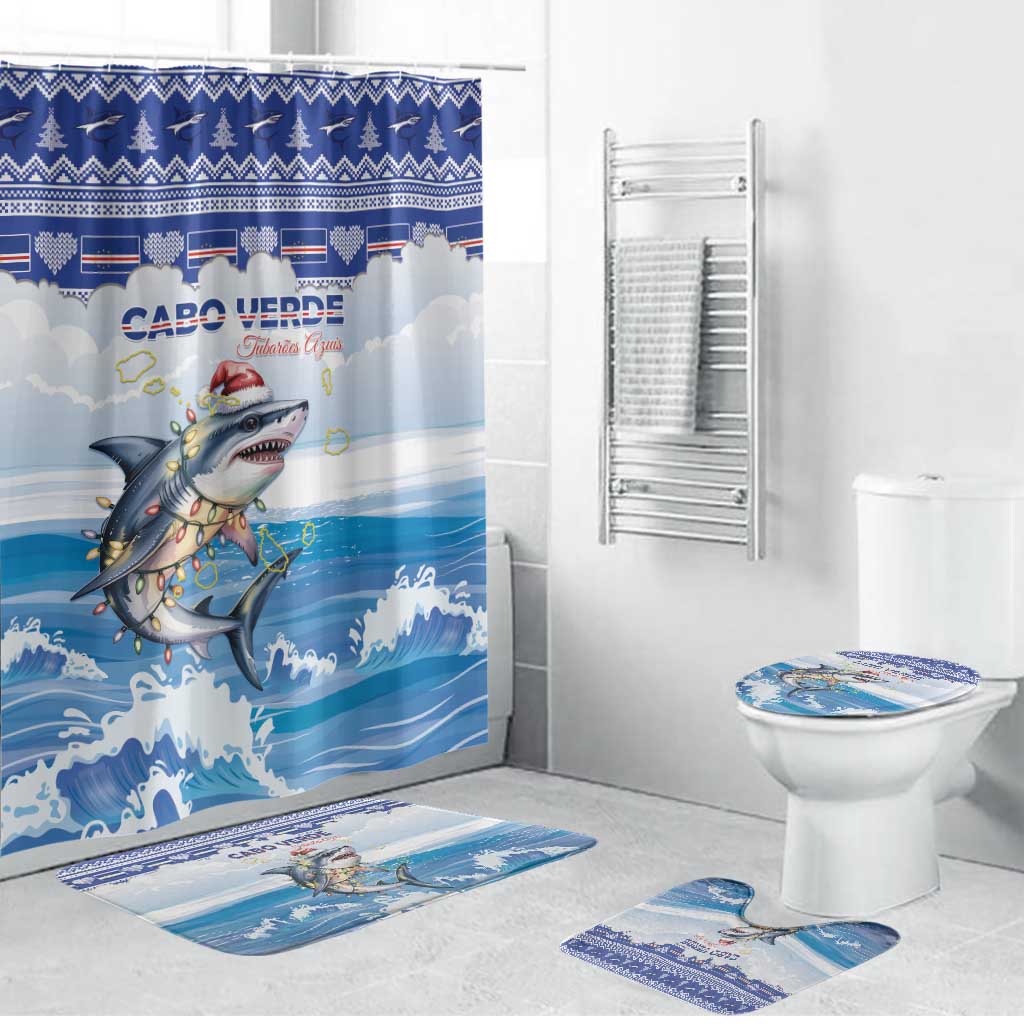 Cape Verde Football Christmas Bathroom Set Feliz Natal Tubaroes Azuis