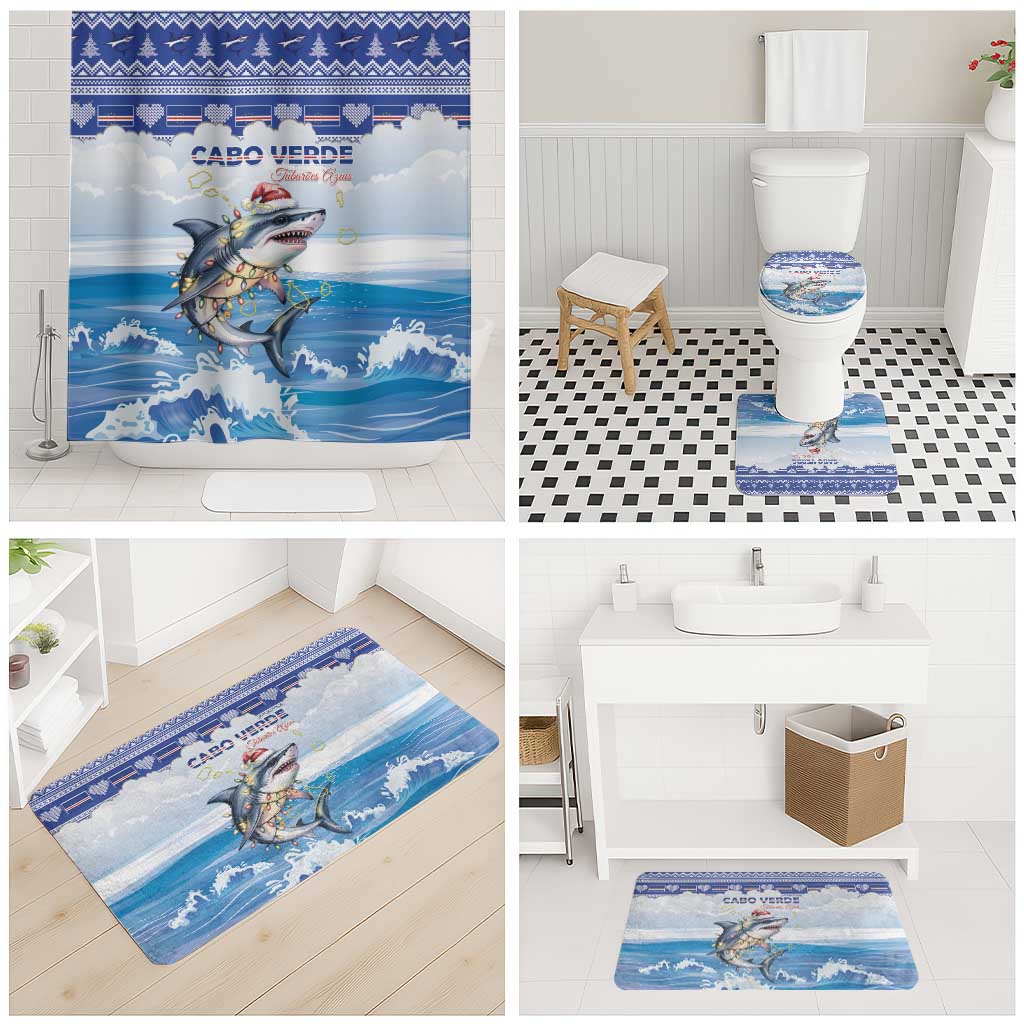 Cape Verde Football Christmas Bathroom Set Feliz Natal Tubaroes Azuis