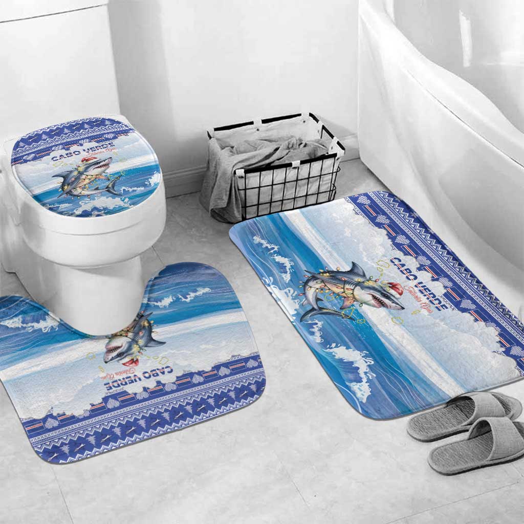 Cape Verde Football Christmas Bathroom Set Feliz Natal Tubaroes Azuis