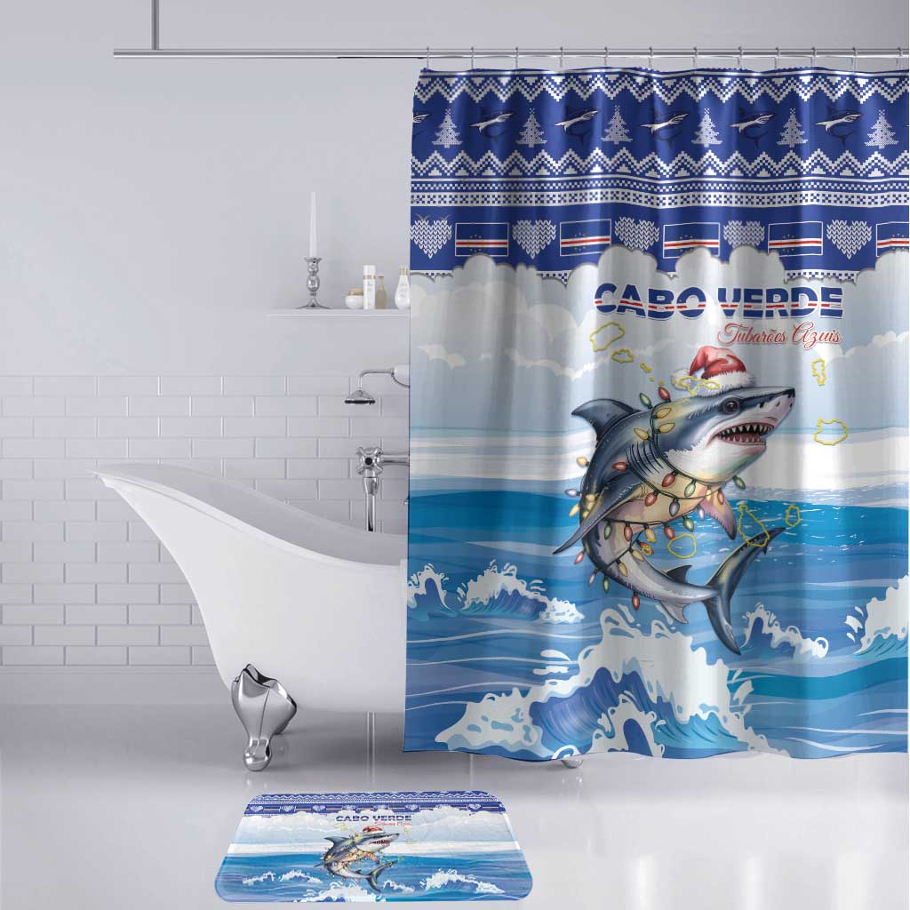 Cape Verde Football Christmas Bathroom Set Feliz Natal Tubaroes Azuis