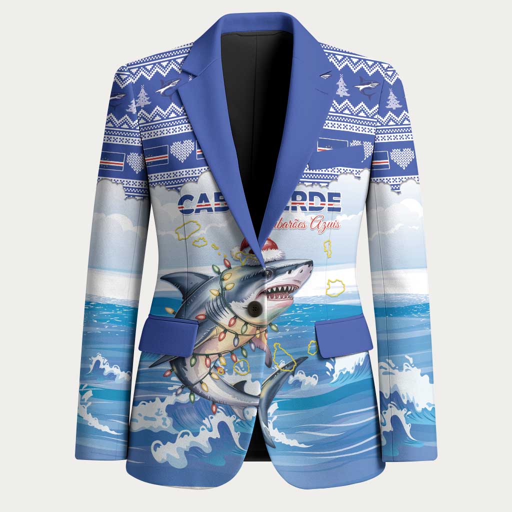 Personalized Cape Verde Football Christmas Blazer Feliz Natal Tubaroes Azuis