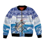 Afro Chirstmas Cabo Verde Football Personalized Bomber Jacket Allez Tubaroes Azuis - African Pride