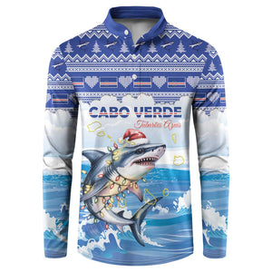Personalized Cape Verde Football Christmas Button Sweatshirt Feliz Natal Tubaroes Azuis
