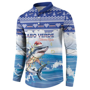 Personalized Cape Verde Football Christmas Button Sweatshirt Feliz Natal Tubaroes Azuis