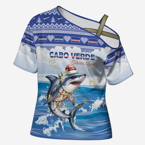 Personalized Cape Verde Football Christmas Cross Shoulder Shirt Feliz Natal Tubaroes Azuis