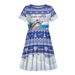 Afro Chirstmas Cabo Verde Football Personalized Kid Short Sleeve Dress Allez Tubaroes Azuis - African Pride