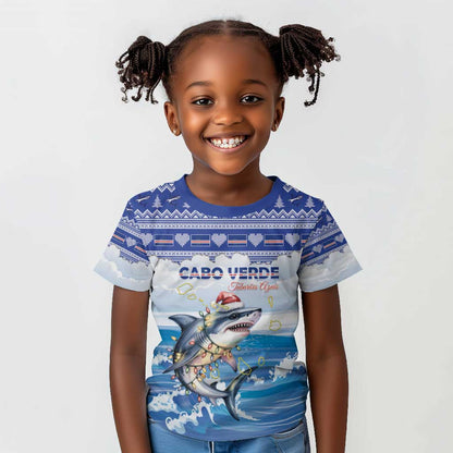 Afro Chirstmas Cabo Verde Football Personalized Kid T shirt Allez Tubaroes Azuis - African Pride