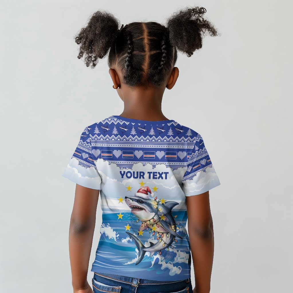 Afro Chirstmas Cabo Verde Football Personalized Kid T shirt Allez Tubaroes Azuis - African Pride