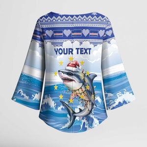 Personalized Cape Verde Football Christmas Kimono Sleeve Blouse Feliz Natal Tubaroes Azuis