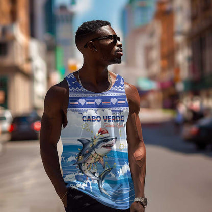 Afro Chirstmas Cabo Verde Football Personalized Men Tank Top Allez Tubaroes Azuis - African Pride