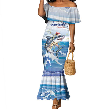 Afro Chirstmas Cabo Verde Football Personalized Mermaid Dress Allez Tubaroes Azuis - African Pride