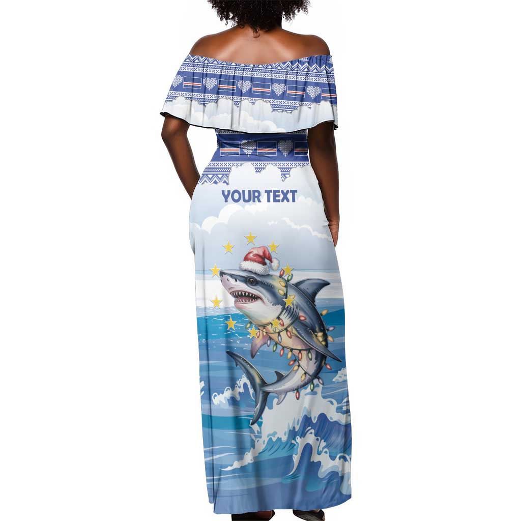 Afro Chirstmas Cabo Verde Football Personalized Off Shoulder Maxi Dress Allez Tubaroes Azuis - African Pride
