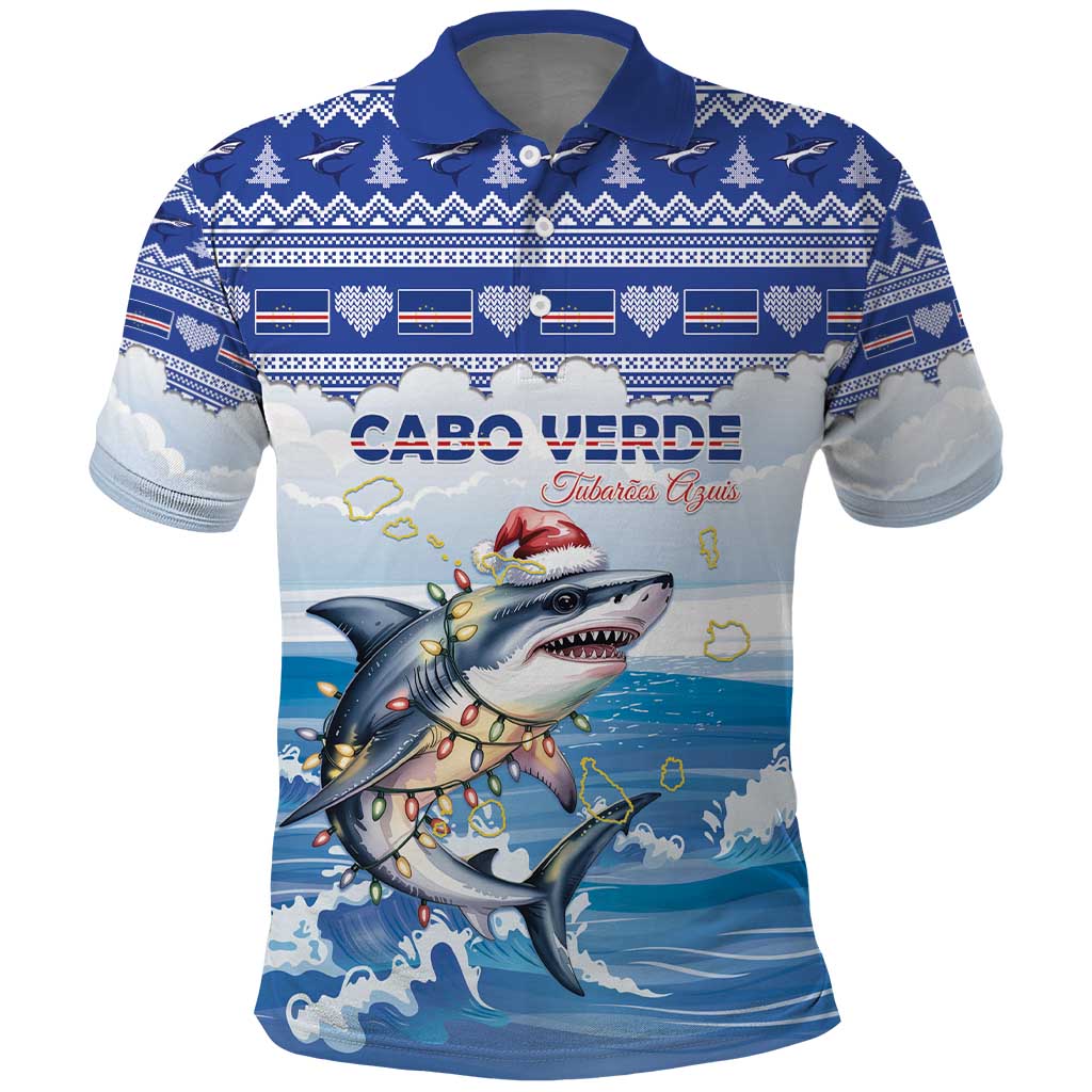 Afro Chirstmas Cabo Verde Football Personalized Polo Shirt Allez Tubaroes Azuis - African Pride
