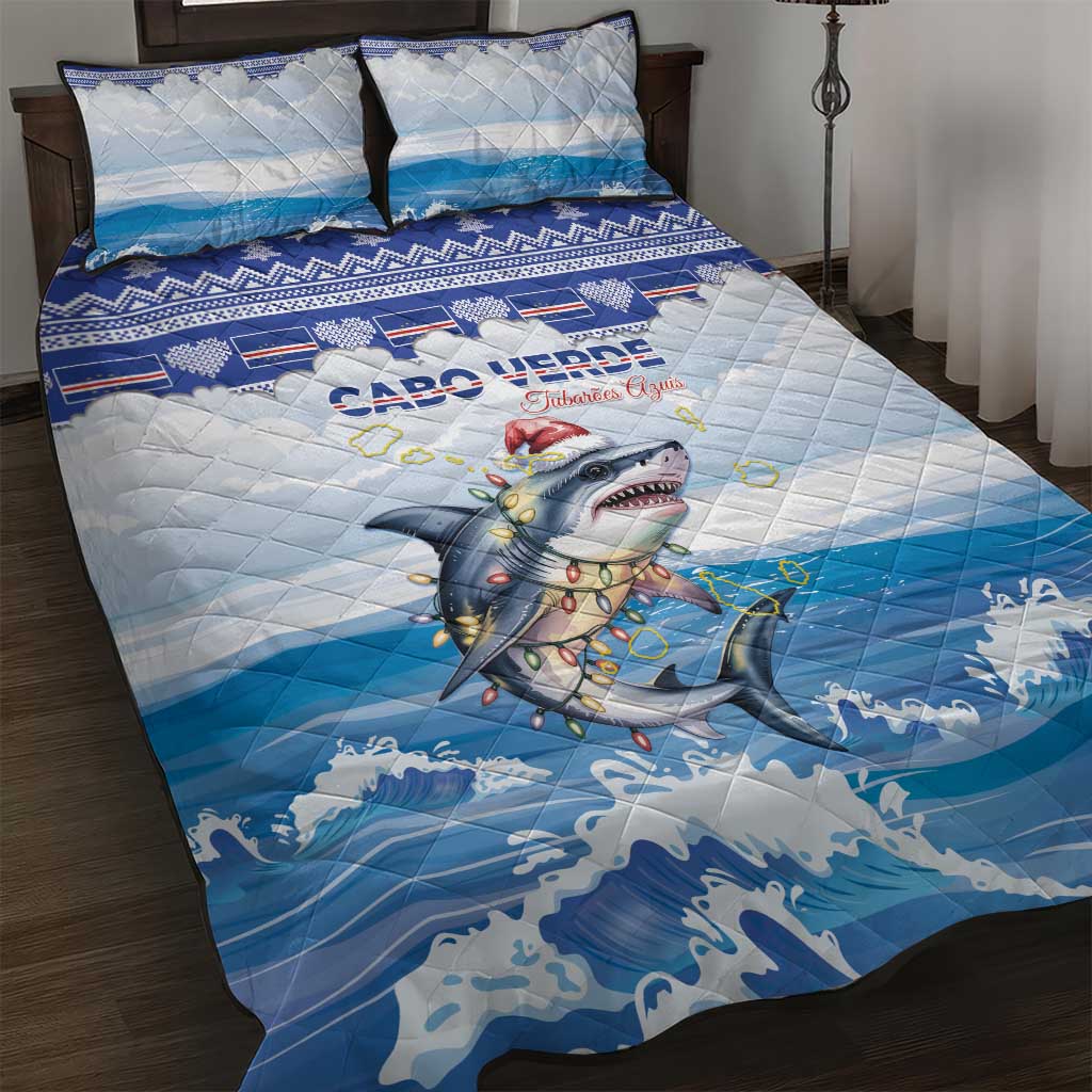 Afro Chirstmas Cabo Verde Football Quilt Bed Set Allez Tubaroes Azuis - African Pride