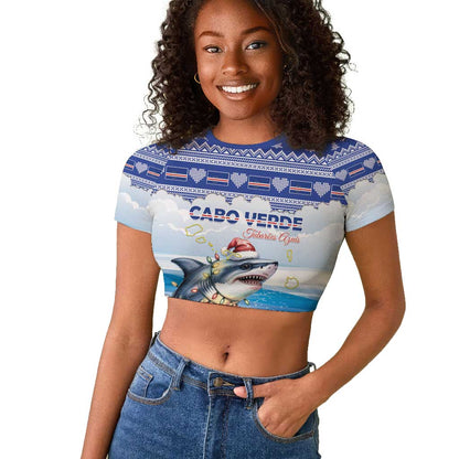 Afro Chirstmas Cabo Verde Football Personalized Raglan Cropped T shirt Allez Tubaroes Azuis - African Pride