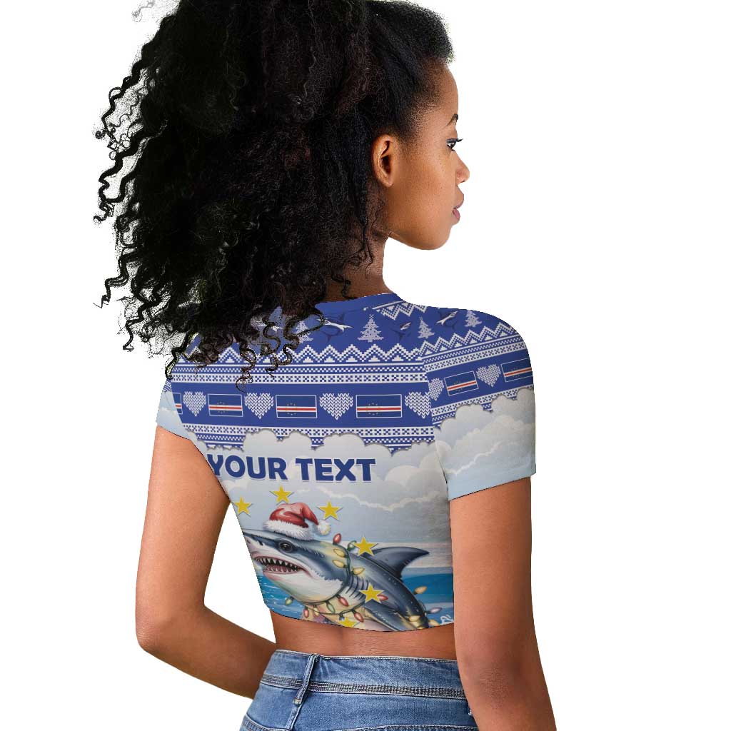 Afro Chirstmas Cabo Verde Football Personalized Raglan Cropped T shirt Allez Tubaroes Azuis - African Pride