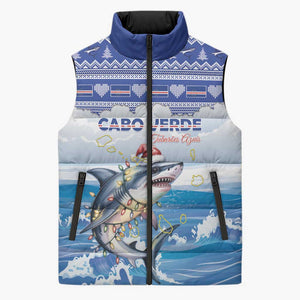 Personalized Cape Verde Football Christmas Sleeveless Puffer Jacket Feliz Natal Tubaroes Azuis
