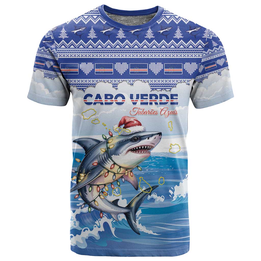 Afro Chirstmas Cabo Verde Football Personalized T shirt Allez Tubaroes Azuis - African Pride