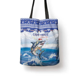 Cape Verde Football Christmas Tote Bag Feliz Natal Tubaroes Azuis