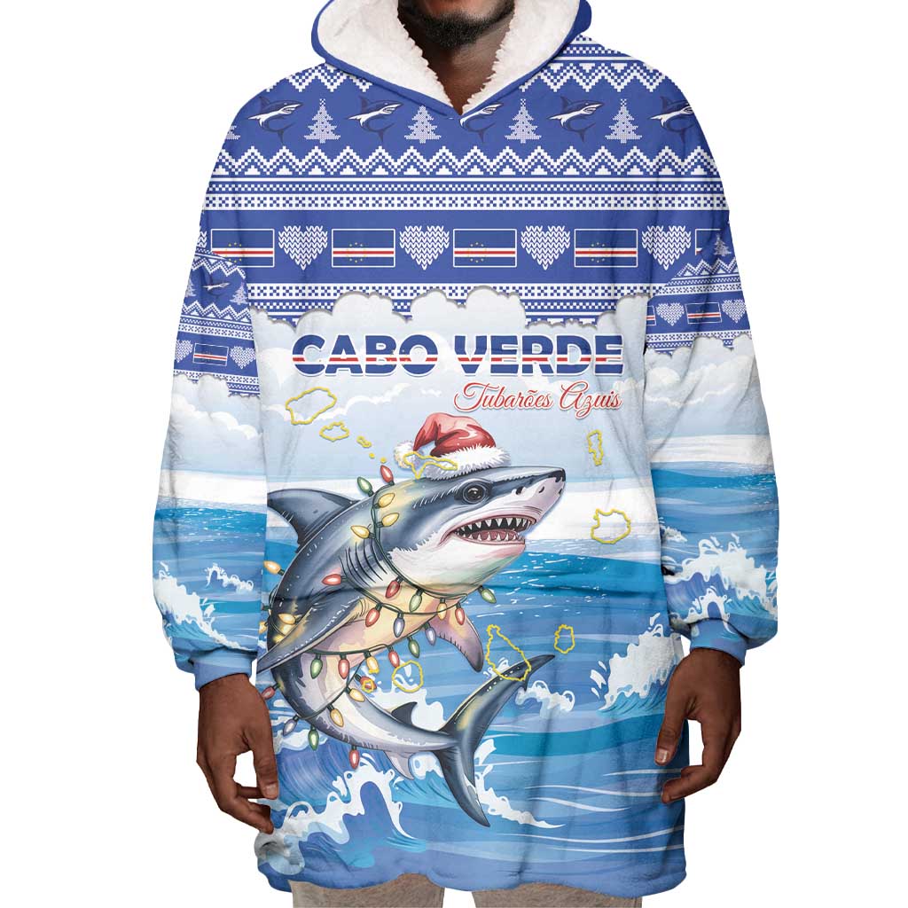 Afro Chirstmas Cabo Verde Football Personalized Wearable Blanket Hoodie Allez Tubaroes Azuis - African Pride