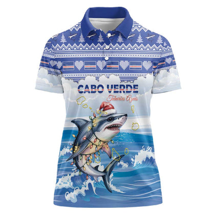 Afro Chirstmas Cabo Verde Football Personalized Women Polo Shirt Allez Tubaroes Azuis - African Pride
