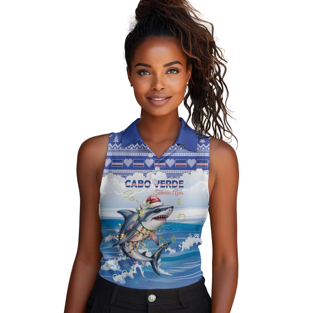 Afro Chirstmas Cabo Verde Football Personalized Women Sleeveless Polo Shirt Allez Tubaroes Azuis - African Pride