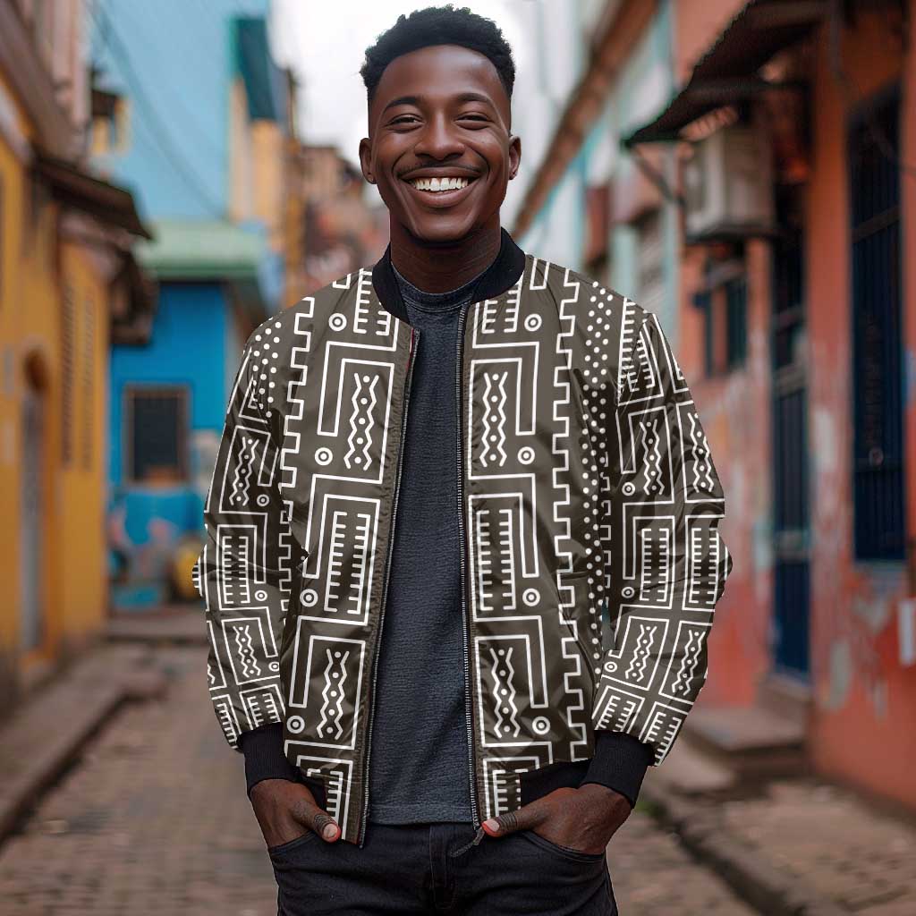 Mali Mud Cloth Bogolanfini Pattern Bomber Jacket - African Pride