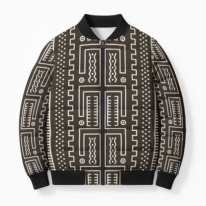 Mali Mud Cloth Bomber Puffer Jacket Bogolanfini Pattern