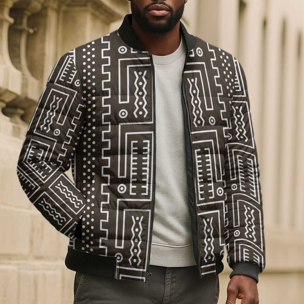 Mali Mud Cloth Bomber Puffer Jacket Bogolanfini Pattern