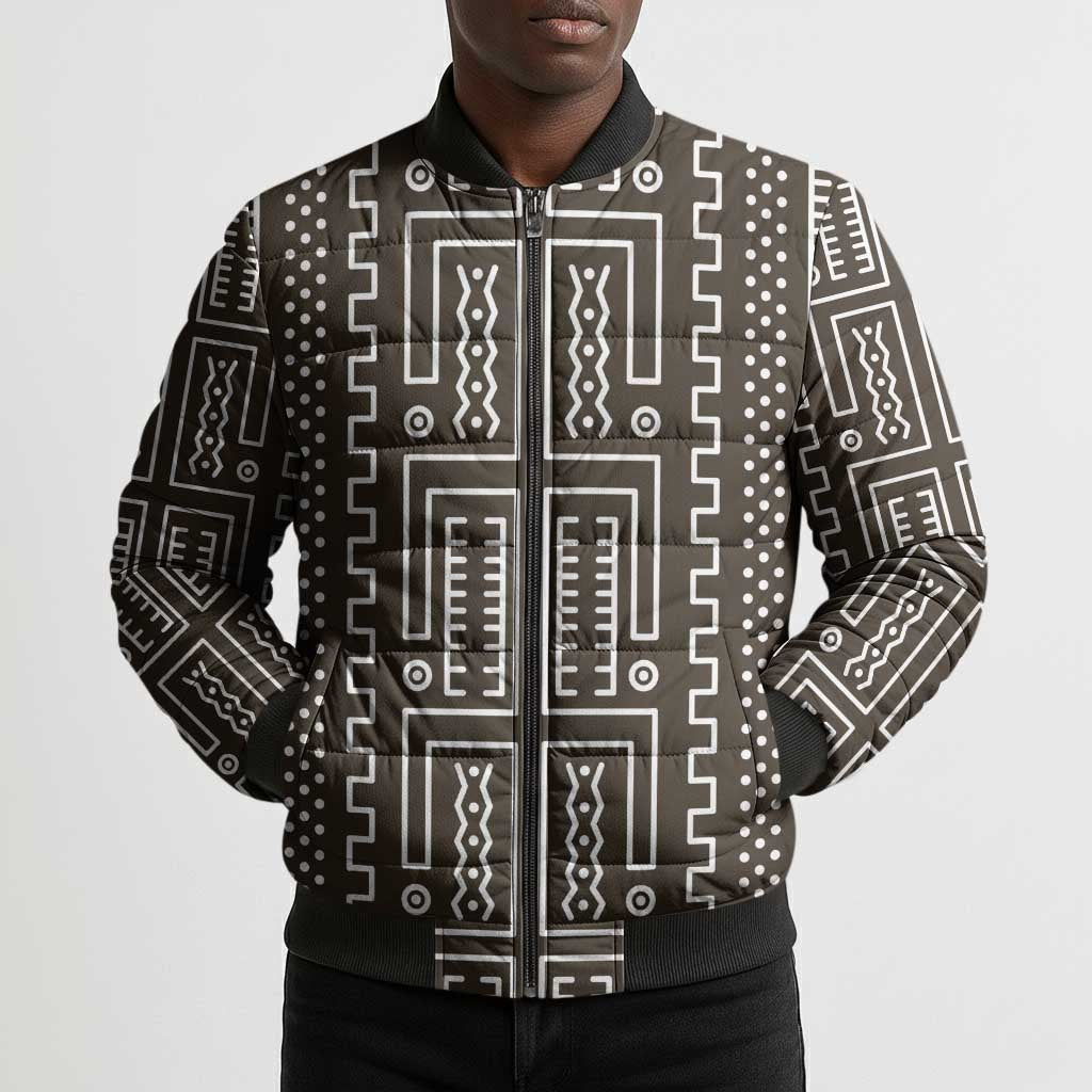Mali Mud Cloth Bomber Puffer Jacket Bogolanfini Pattern