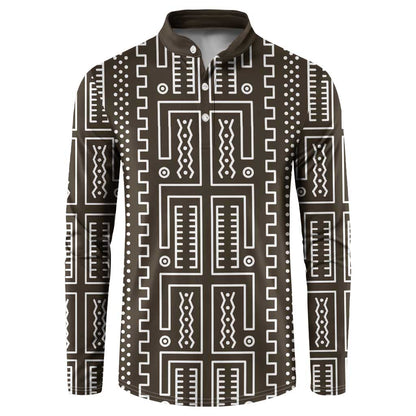 Mali Mud Cloth Button Sweatshirt Bogolanfini Pattern