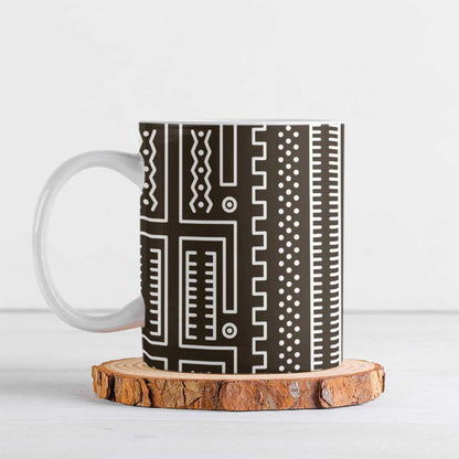Mali Mud Cloth Ceramic Mug Bogolanfini Pattern