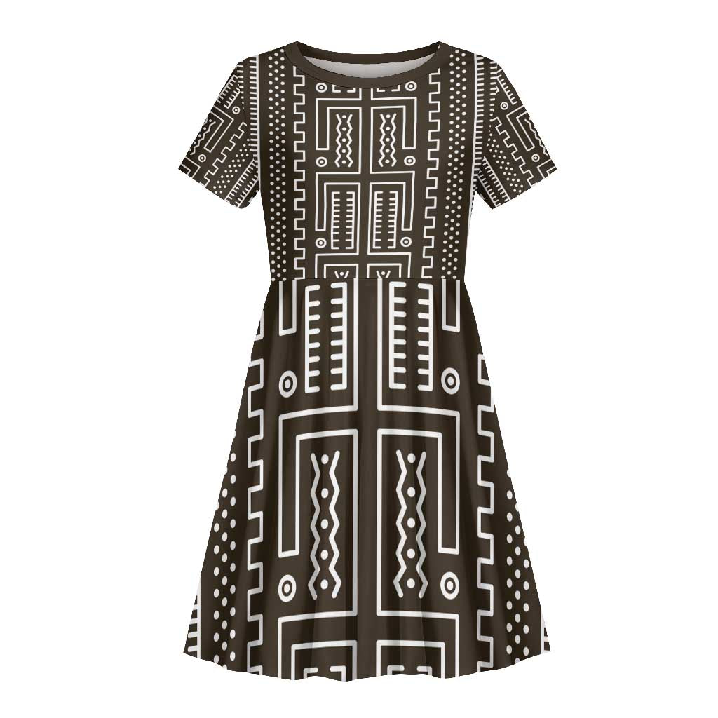 Mali Mud Cloth Bogolanfini Pattern Kid Short Sleeve Dress - African Pride