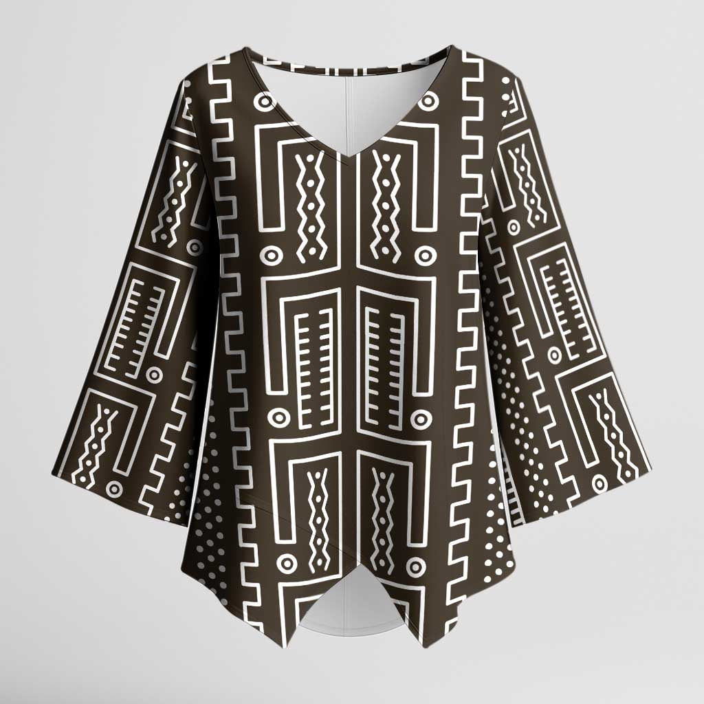 Mali Mud Cloth Kimono Sleeve Blouse Bogolanfini Pattern