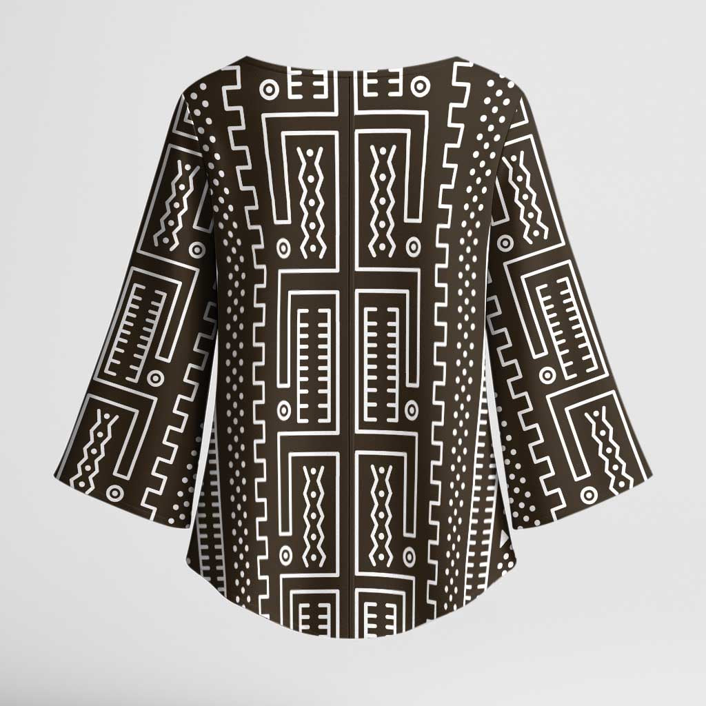 Mali Mud Cloth Kimono Sleeve Blouse Bogolanfini Pattern